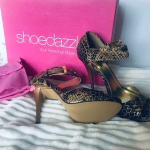 Gold Snake skin look Open toe heels